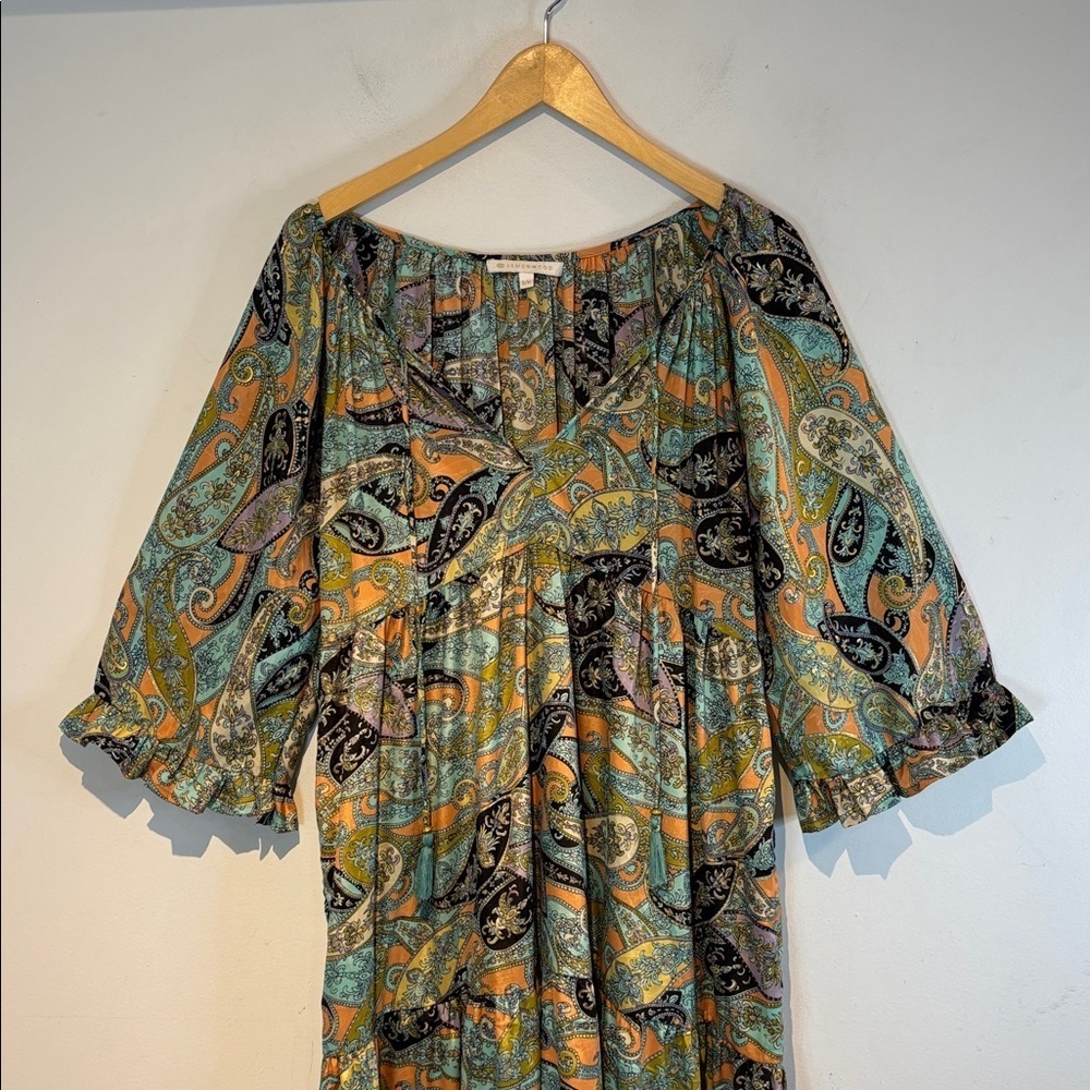 Lemonwood paisley print silk blend tiered maxi dress size S/M - Picture 12 of 15